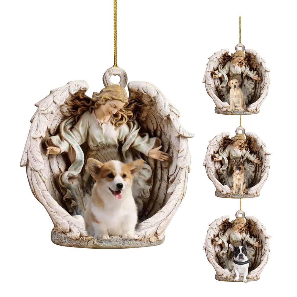 

Car Pendant For Mirror Angel Girl And Dog Christmas Tree Pendant Fade Resistant Creative Car Mirror Decoration For Teens & Men