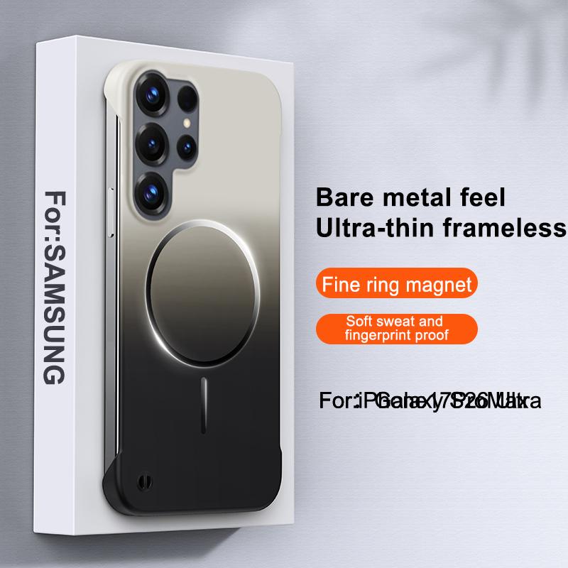 For Samsung Galaxy S26, S26 Plus, S26 Ultra, S25, S25 Ultra Metal Frameless Phone Case with Magnetic Attachment, Smooth Feel