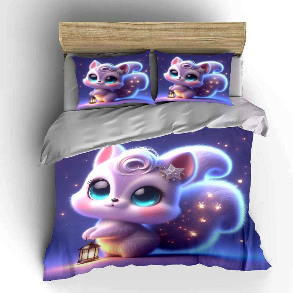 Dreamy Squirrel With Lantern Duvet Cover Set With 3D Printing Design Soft Polyester Bedding Set All-Season Comfort For Gifts