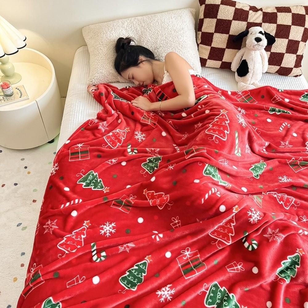 Thickened Christmas Flannel Blankets Fluffy Warm Soft Coral Fleece Blanket Faux Fur Xsmas Tree Sofa Cover Bedspread Winter