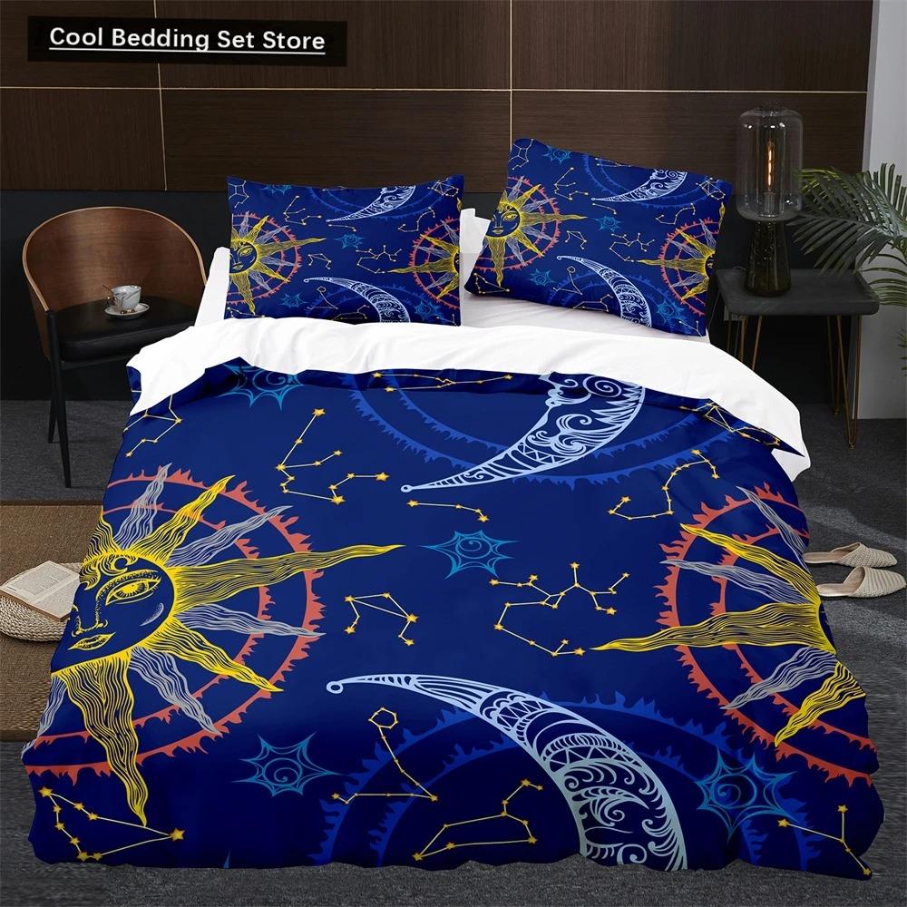 Sun Moon King Queen Duvet Cover Boho Magic Style Bedding Set for Teens Adults Golden Exotic Tribe 23pcs Polyester Quilt Cover