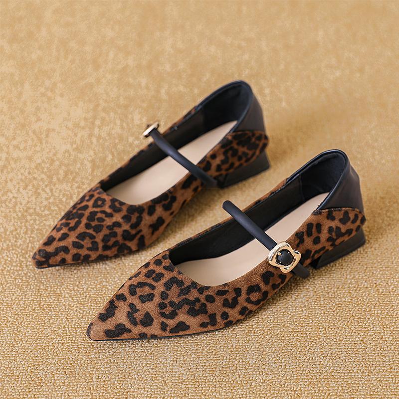 Leopard Women Mary Jane Shoes Pointed Toe Heeled Shoes Woman Sandals 2025 Summer Sexy Dress Chunky Shoes Shallow Pumps De Mujer