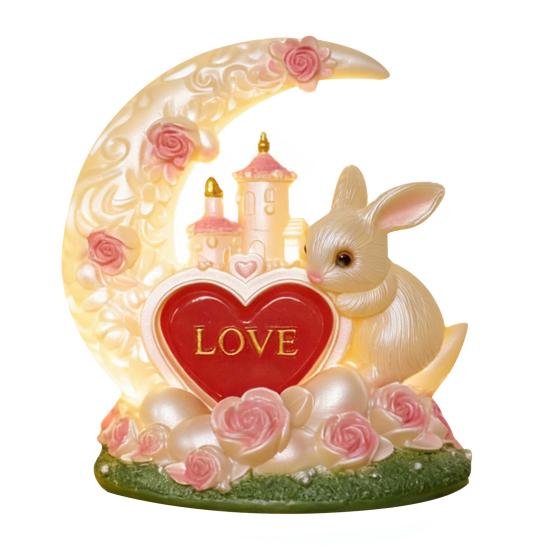 

Easter Bunny Night Light Cute Bunny Moon Heart Table Lamp Resin Bedside Lamp for Kids Room Nursery Bedroom Decor