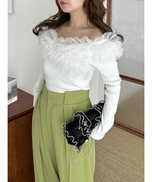Lily Brown Voluminous Tulle Docking Knit LWNT251072 White Women's
