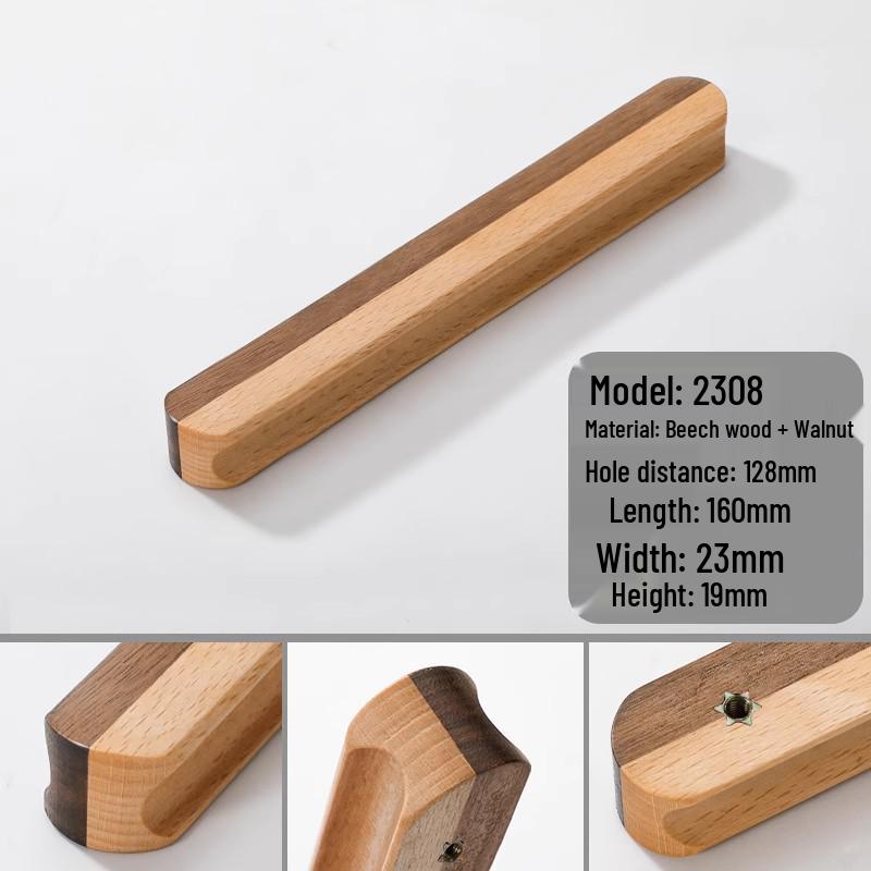 I-Shaped Solid Wood Cabinet Handle - Minimalist Japanese Design for Drawers and Wardrobes