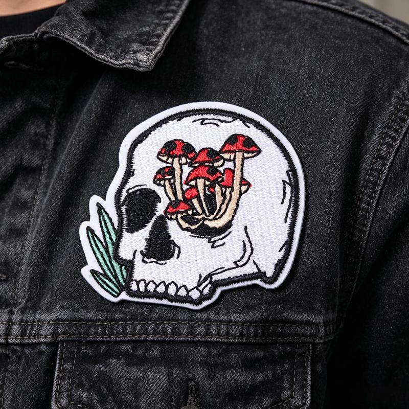 10Pcs Punk Skull Iron On Patches for Clothing - Gothic Headphone Mushroom Embroidered Patches On Clothes Jackets DIY Decor