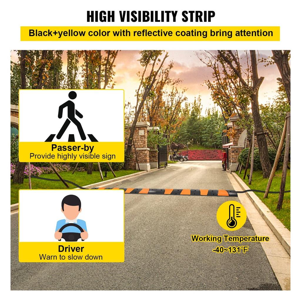 Rubber Speed Control Hump, Dual Channel, 2 Units, 72.8" Length, Supports Up to 22000 LBS, Dimensions 72.8 x 12.2 x 2.2, Suitable for Asphalt,