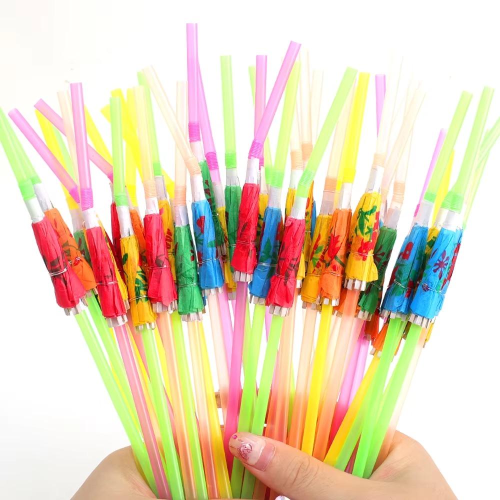 100pcs Mixed Color Hawaiian Party Drink Straws Plastic Parasol Drinking Straws  Beach