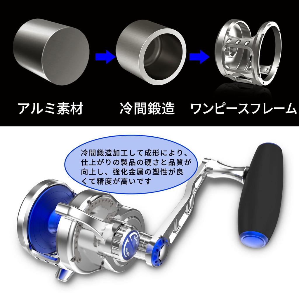WATACHAMP Caribbean Jigging Large Game Lever Drag Reel with Power Precision Machined Gear 40kg Max Drag for Sea Boat and Slow Jigging Reel, Handle,