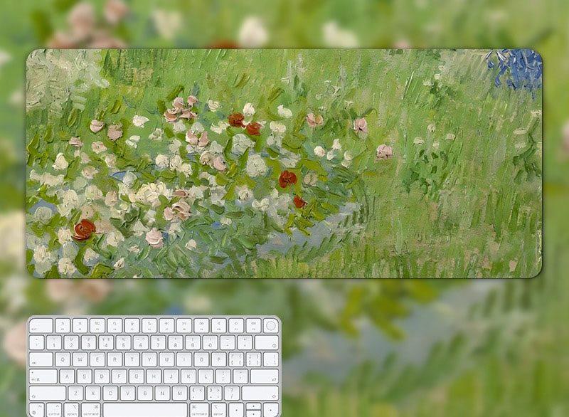 1pcs Oil painting mouse pad for girls with high appearance, office computer keyboard pad with high-end feel, green desk pad
