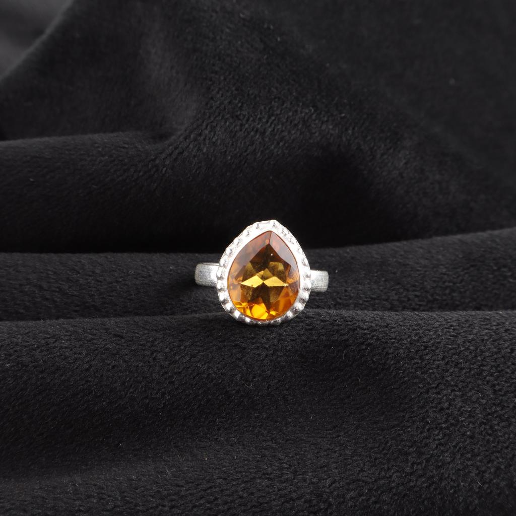 Yellow Citrine Gemstone Sterling Silver Handmade Jewelry Engagement Ring For Women RR-77-16