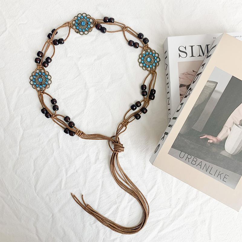 Retro Butterfly Tassel Waist Chain Y2K Trendy Bohemian Belts Summer Beach Accessories Vintage Ethnic Flower Bohemian Belt