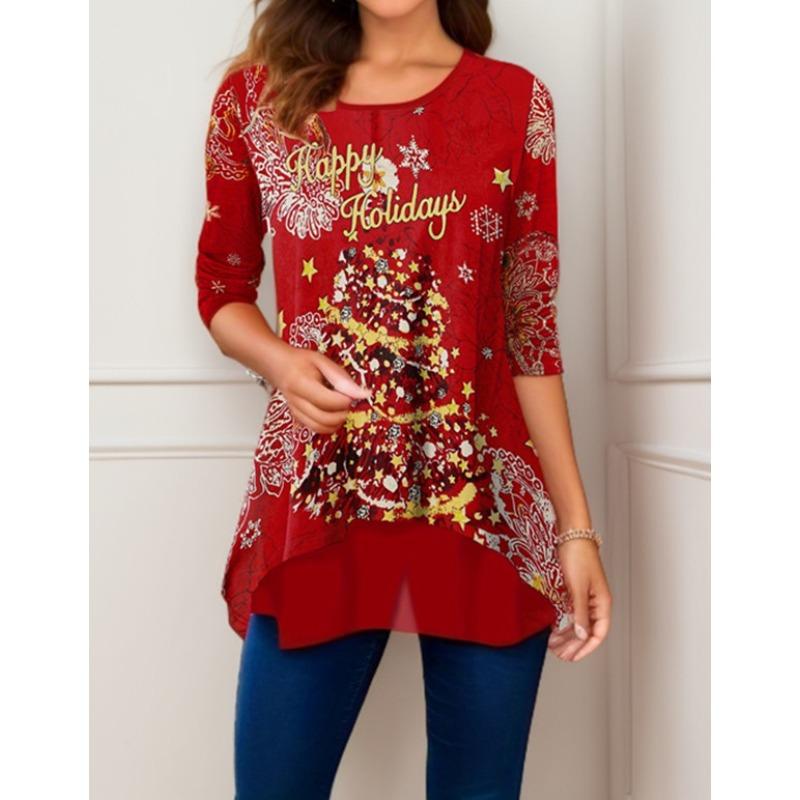 

QICED Women s Fashion Casual Long Sleeve O-Neck Blouses & Shirts XXXXXL