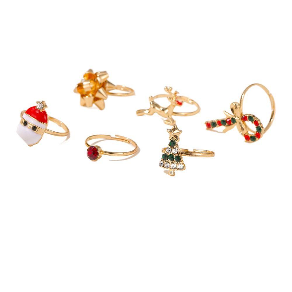 Happy New Year Lovely Santa Ornaments Charming 6pcs/set Women Ring Christmas Jewelry Cartoon Elk