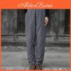 Women Linen Casual Johnature Cotton Pants Solid Color Elastic Waist Quilted Warm Trousers Winter Vintage Thick Pants