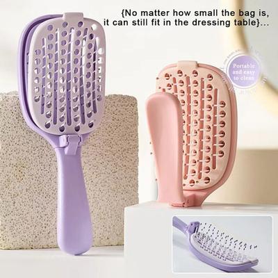 Anti-Static Fold Volumizing Hair Brush Spring Bone Self Cleaning Scalp Massage Comb Hollow Design Comfortable Hair Styling Tool