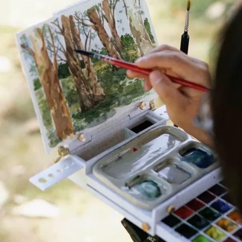 Portable Multi-functional Watercolor Palette Paint Box Outdoor Travel Sketch Easel Watercolor Painting Creation Art Supplies
