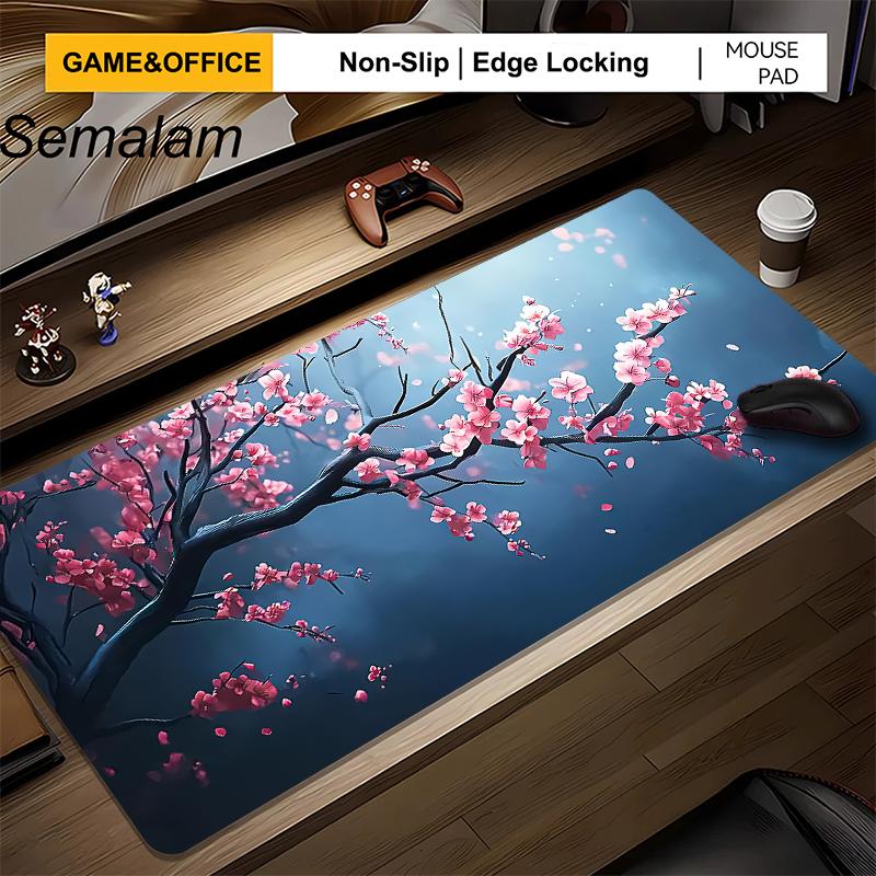 Japanese Style Cherry Blossom Mouse Pad AntiSlip Rubber Base Stitched Locked Edge Desk Mat for Gaming Office PC Laptop Desktop