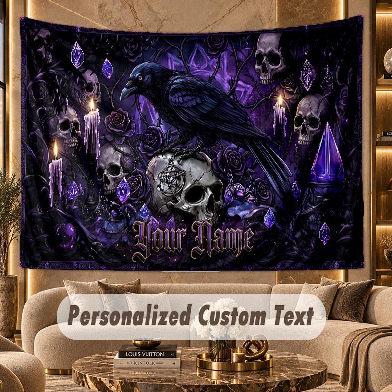 Skull Gothic (126) Theme Wall Tapestry Customized With Name Text Personalized Hanging Tapestry For Bedroom Living Room Decor