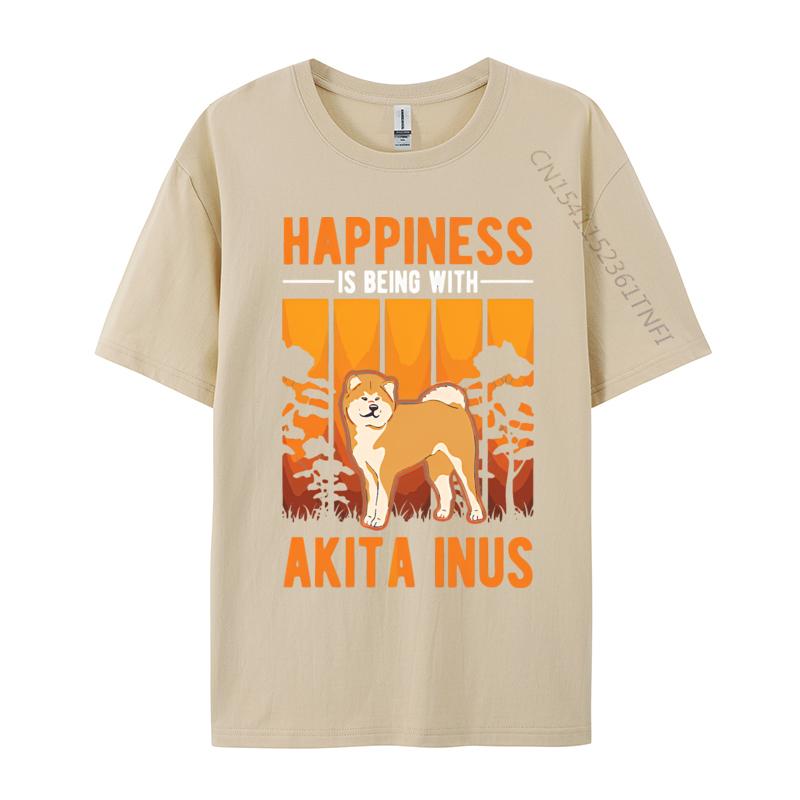 Happiness Is Being With Akita Inus Tshirt Black Tees Newest Hip Hop Cotton Men Top Tshirts Printing