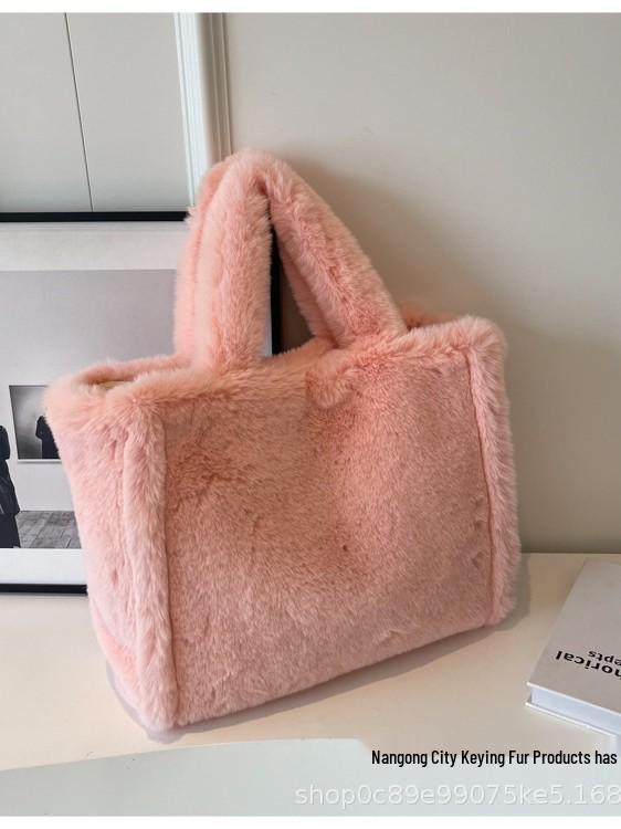 Borsa Tote in Peluche Grande Capacità - Autunno/Inverno 2025 Borsa Casual Versatile a Spalla e da Mano