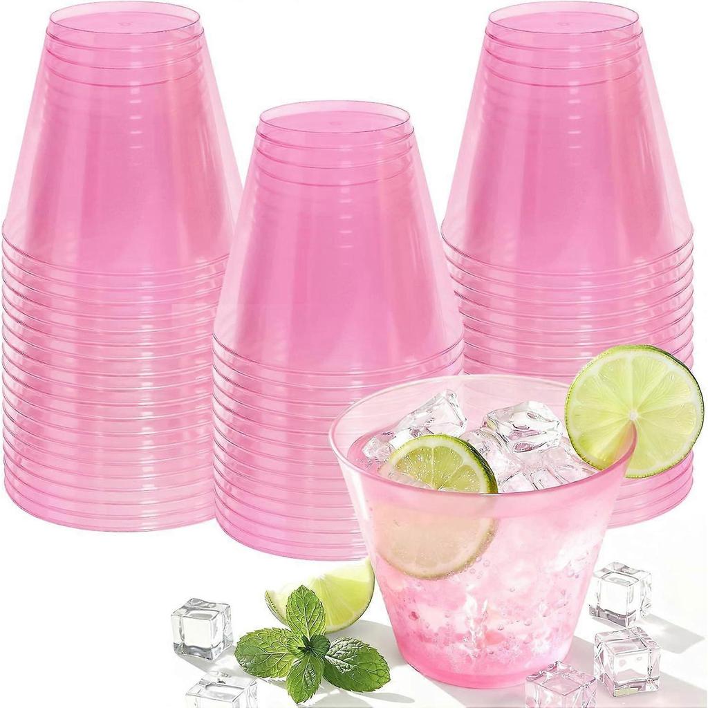50 Pack Plastic Cups 9 Oz Pink Clear Plastic Cups for Cocktail Fancy Disposable Cup for Party Stemless Wine Glasses for Wedding Thanksgiving Christmas