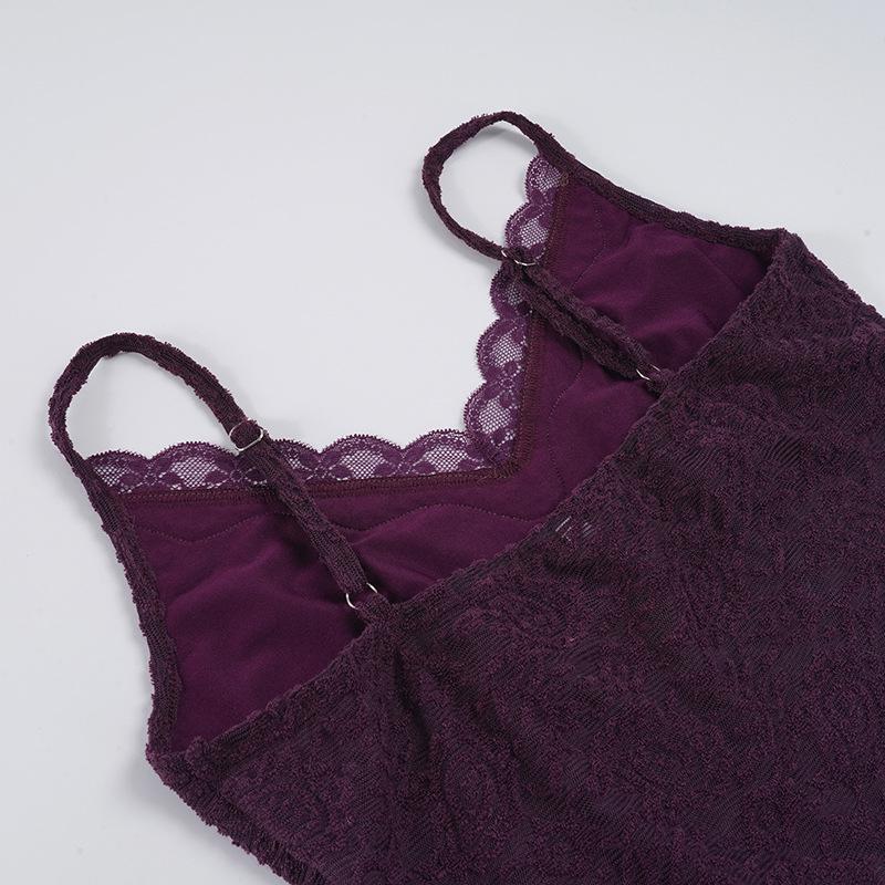 Purple V-neck Lace Patchwork Slim Camisole for Summer 2026