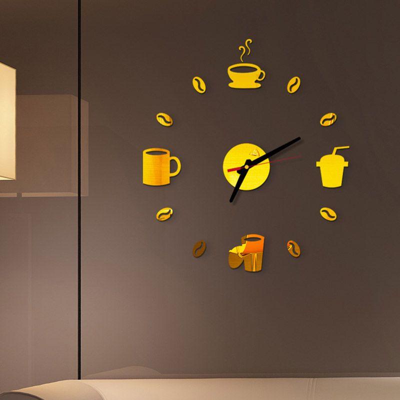 Tasse à café élégante Horloge murale 3D moderne Autocollant Pour Décoration de bar à domicile DIY Élégant
