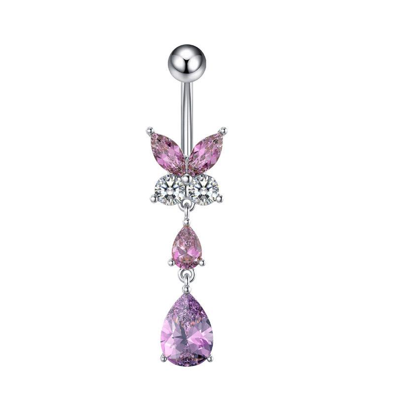 Rosa Schmetterling Zirkonia Bauchnabelring - Stilvoller Europäischer und Amerikanischer Piercing Schmuck
