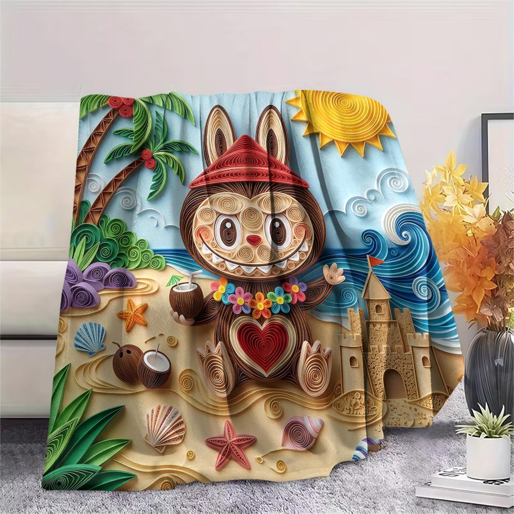 Labubu Print Flannel Blanket, Ultra Soft High Quality All Seasons Warm Throw, Home Decor Cozy Blanket, Perfect Christmas Gift