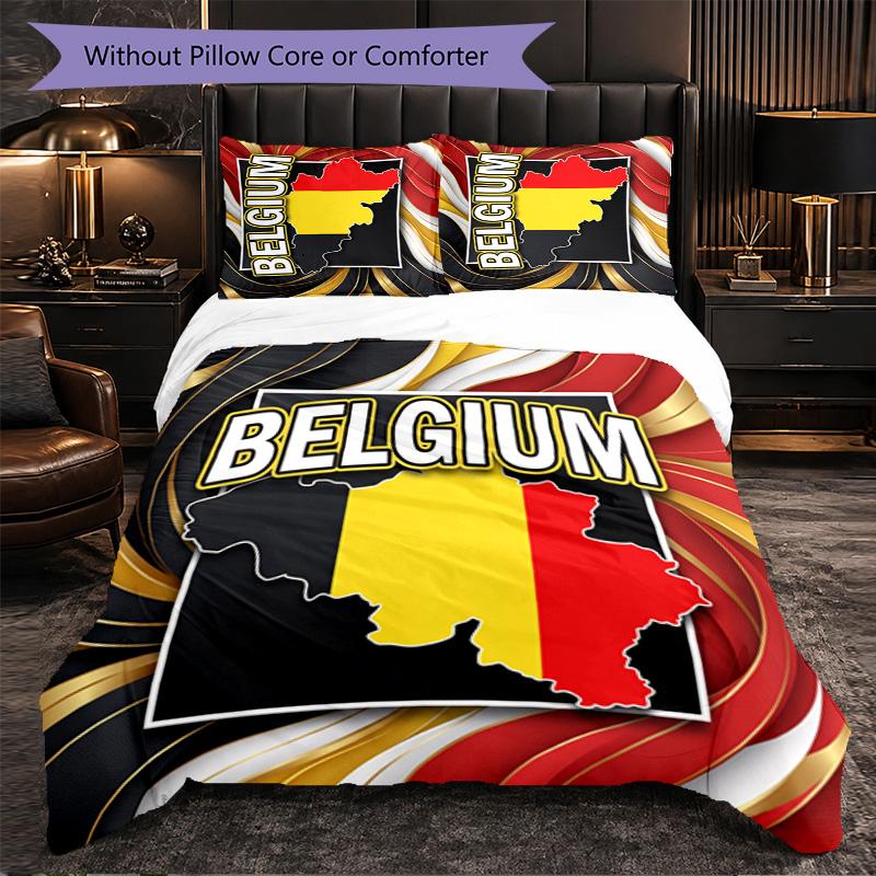 Belgium Football Pattern 3 Pieces Bedding Set Soft Microfiber Duvet Cover with Pillow Cases for Bedroom