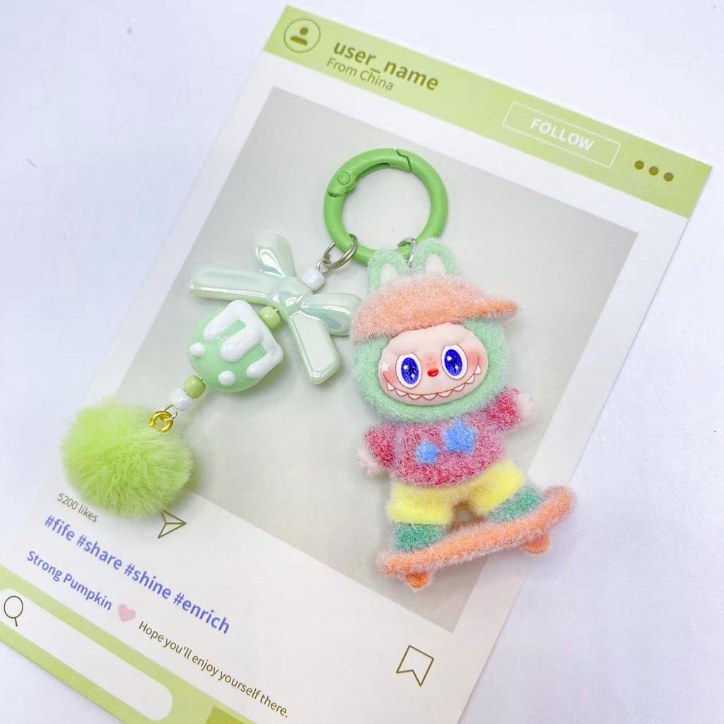 Flocking Skateboard Cute Doll Creative Gift Desktop Small Ornament Pair Touch Blind Bag Keychain