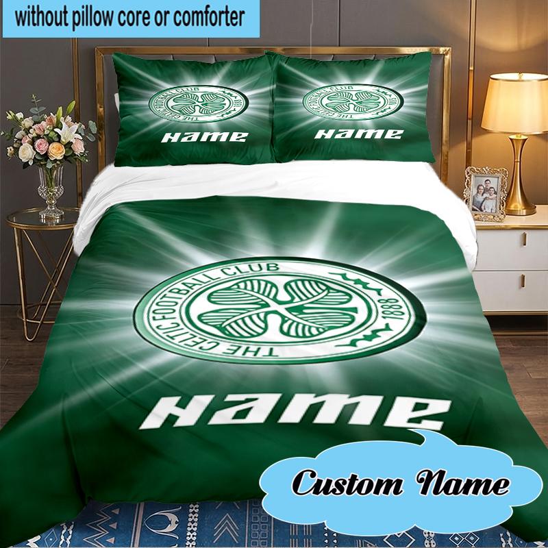 Set Biancheria da Letto Personalizzato con Stemma Calcio Celtico 3 Pezzi, Set Biancheria da Letto Include 1 Copripiumino e 2 Federe per Camera da Letto, Regalo per Dormitorio