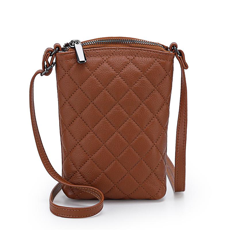 Bag Women'S Bag Genuine Leather Women'S Fashion Diamond Middle-Aged Mother First Layer Cowhide Crossbody Shoulder Mobile Phone Bag Woman