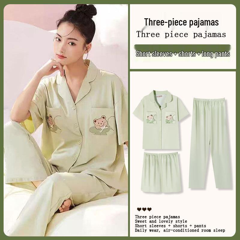 Summer Fashion Pajamas: Women's Short Sleeve Three-Piece Set with Cartoon Pacha Dog Design, Suitable for Home or Outdoors