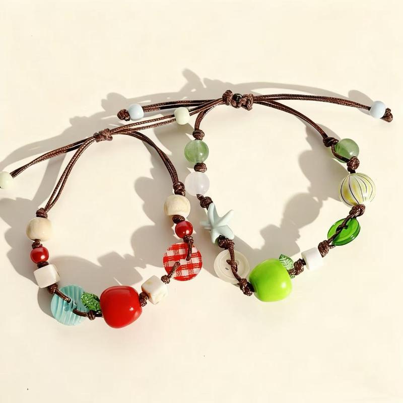 1/2Pcs Women Ladies Jewelry Lovely Apples Charm Bracelet For Girls With Brown Cord Fun And Stylish Accessory