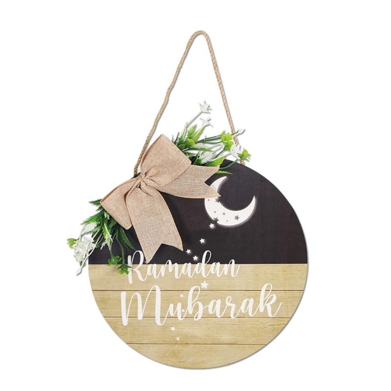 Wooden Welcome Sign Middle Eastern Door Sign Wall Hanging Decoration for Front Door Mantel Wall Moon Festival Decoration