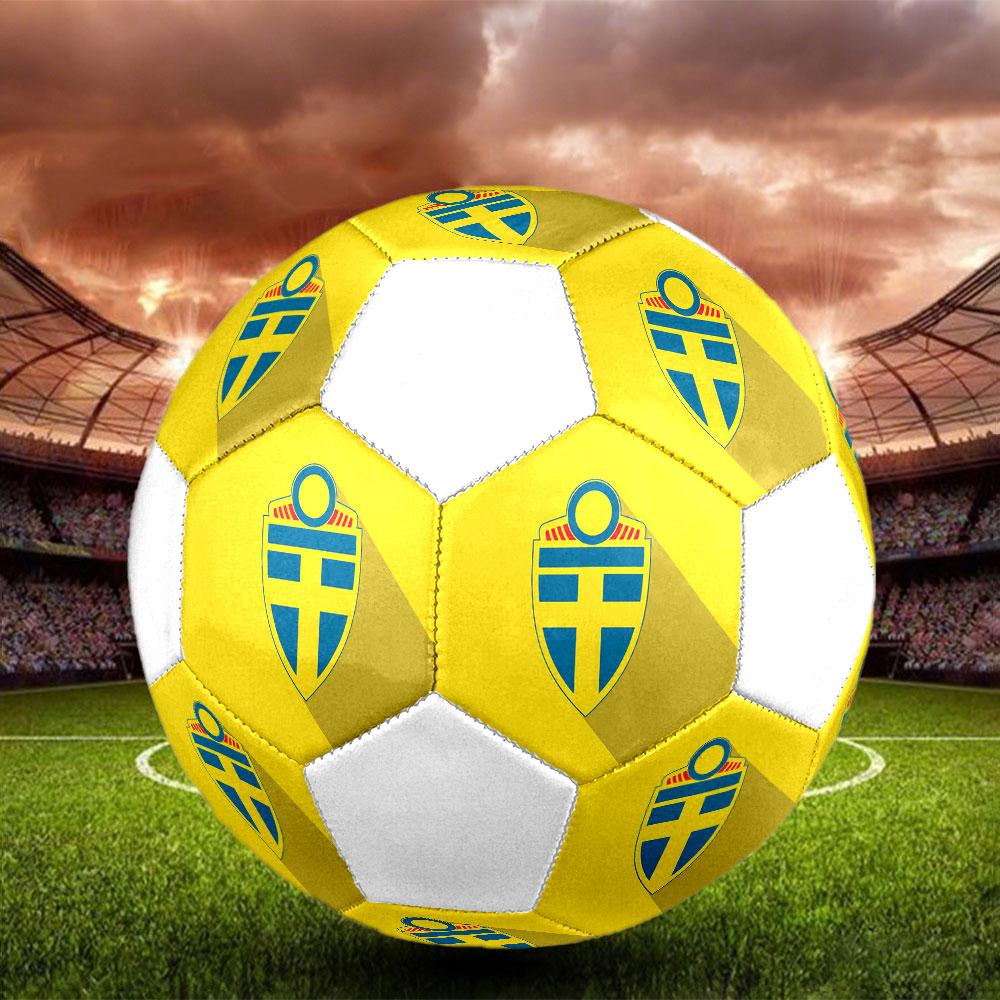 Pallone da calcio taglia 5 con logo della nazionale svedese, Cucito a macchina in PVC, Resistente e ad alto rimbalzo, Adatto a tutte le età, merchandising per tifosi, partite e uso all'aperto.