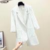 Women's Office Lady Loose Notched Pockets Striped Casual Formal Blazers Thin Three Quarter Sleeve Button Summer Tops