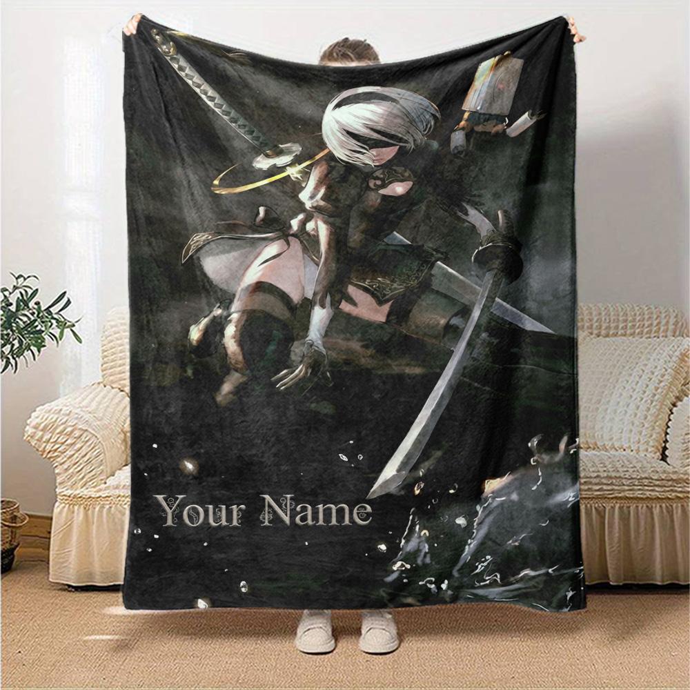 Name Custom NieR Automata 2B Print Flannel Blanket High Quality Warm Comfortable Cover for All Seasons Perfect for Gifts Home Decor