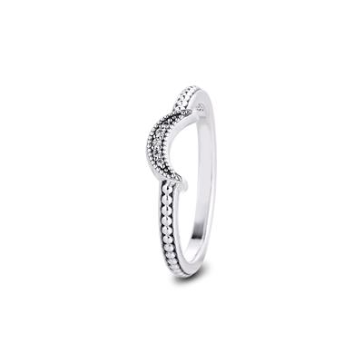 Authentischer 925 Sterling Silber Ring Crescent Moon Perlen Hochzeit Verlobungsringe für Frauen Modeschmuck Geschenk Bijoux Femme