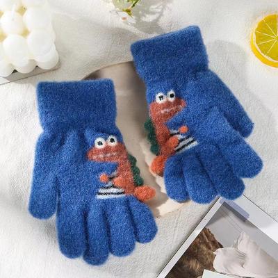 1Pair Cute Children Thick Knitted Gloves Cartoon Dinosaur Warm Children Autumn Winter Gloves Full Finger Five-Finger Gloves