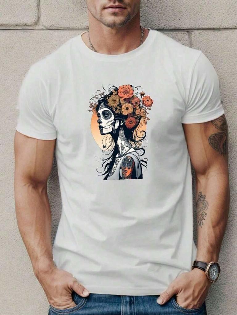 Unisex's Round Neck Short Sleeve-Shirt Woman With Flowers Print Top Spring Summer Holiday PeUUUUent
