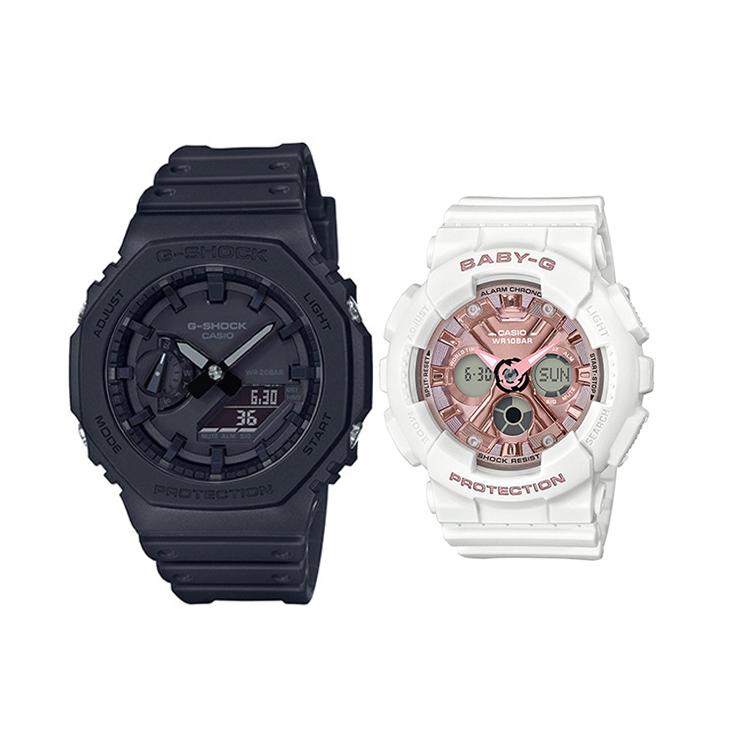 CASIO Unisex Pair Table Series Black Watch GA-2100-1A1+BA-130-7A1ER