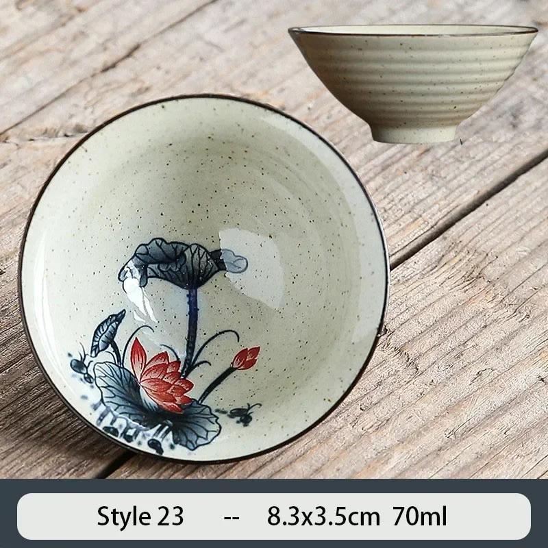1PCS Chinese Traditional Ceramic Cone Teacup Anti Scaling Handmade Flowers Porcelain Tea Bowl Travel Meditation Cup Tea Set 70ml