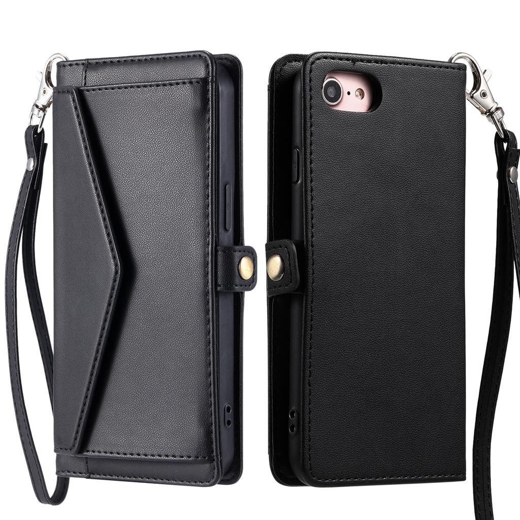 For iPhone 16e Leather Case with Wrist Strap Wallet Stand Phone Cover