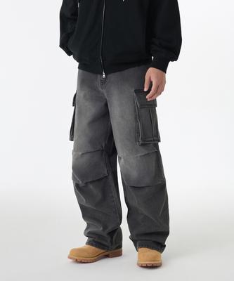 Denim Parachute Cargo Pants [Washed Black]