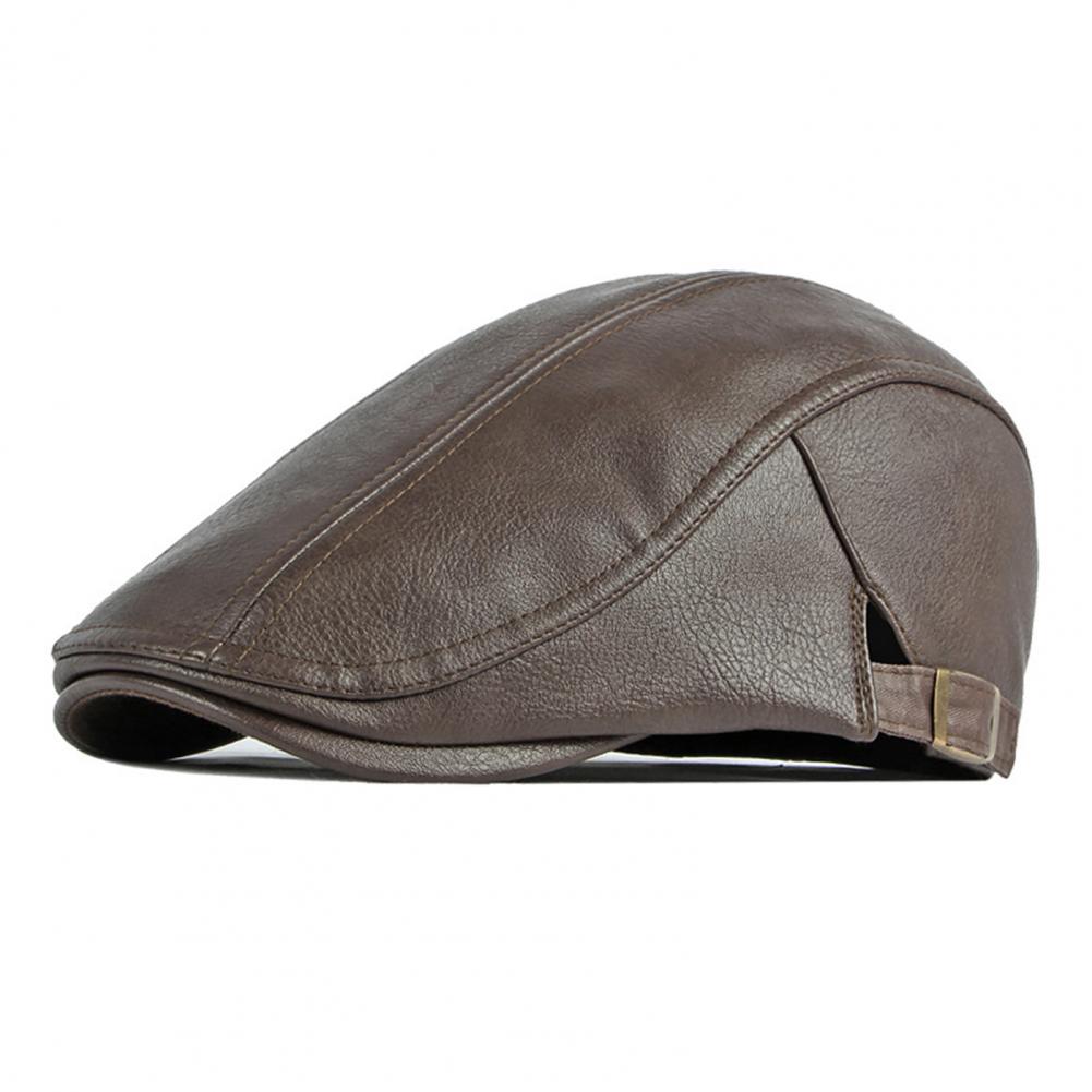 Men Advanced Hat Retro Faux Leather Retro British Style Solid Color Firm Stitching Windproof Thicken Warm Beret Newsboy Cap
