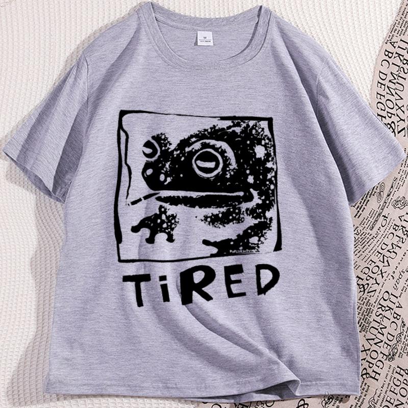 Tired Frog Funny Graphic T Shirts Men Women Casual Cotton Short Sleeve Printed Tshirt Crewneck Streetwear Graphic Tees Clothing