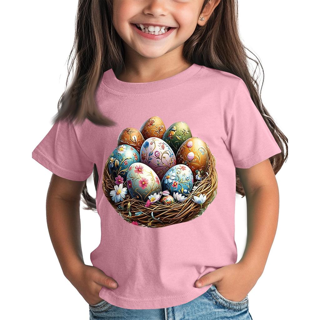 Children's Tops Boys Girls Easter Print Short-sleeved T-shirt Tops Bottoming Shirt